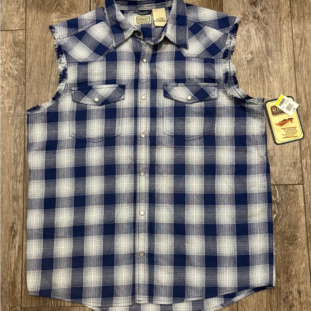 NWT C.E. Schmidt Work Wear Sleeveless Button Down Flannel- Size Large
